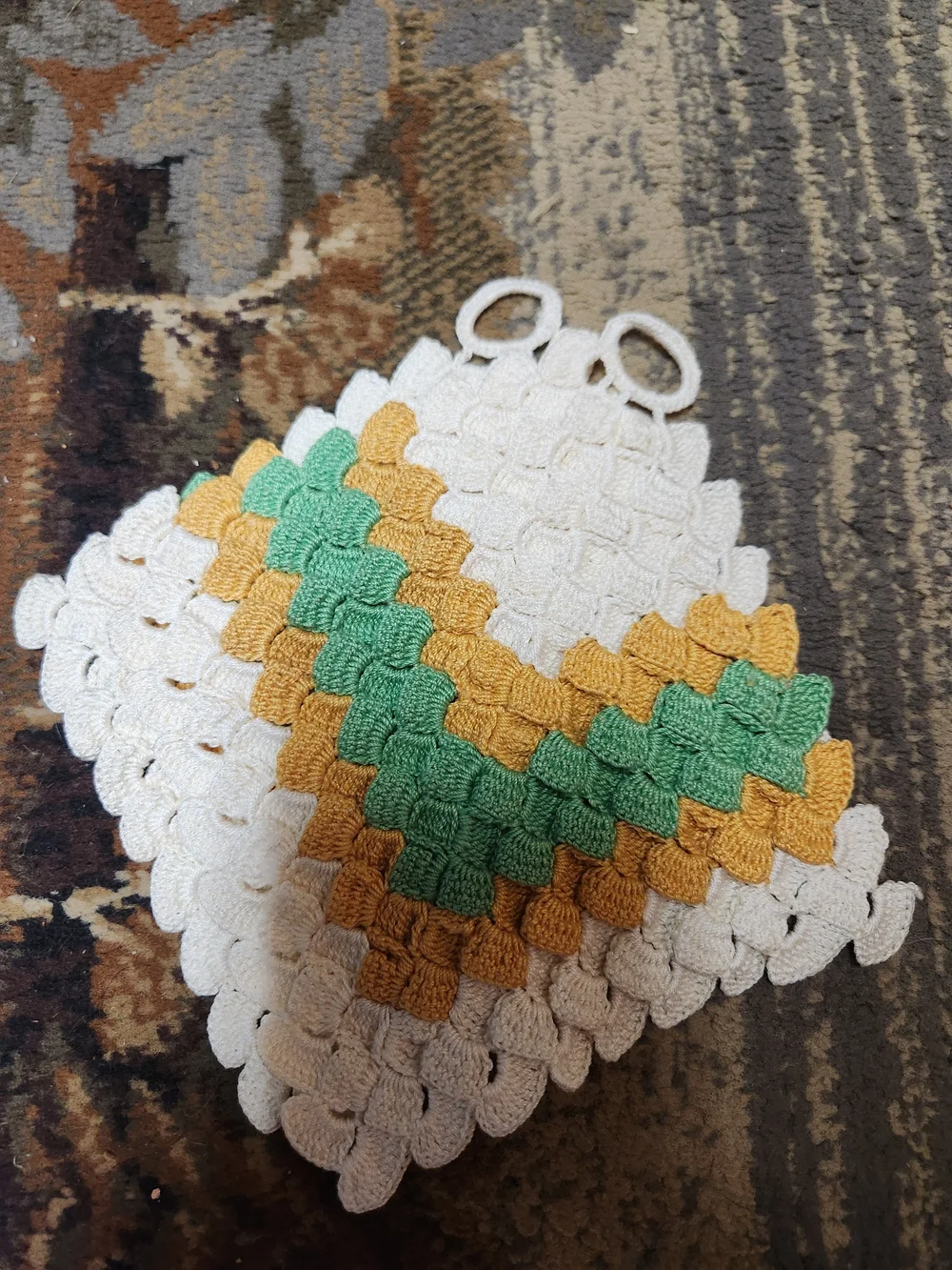 Handmade White, Yellow & Green Crochet Pot Holders - Set of 2